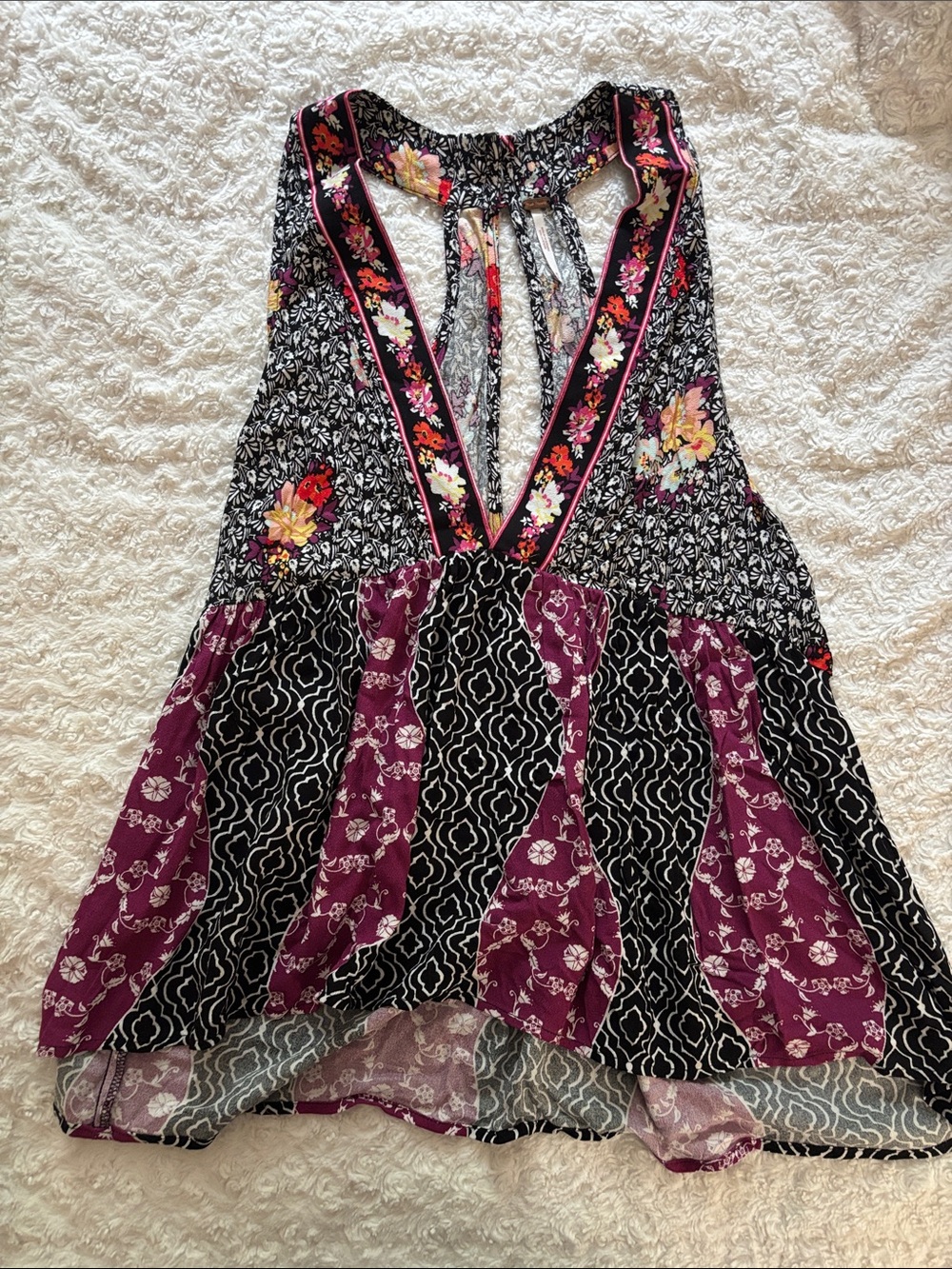 Free People Black & Plum Mixed-Print Sleeveless Tank